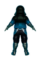 baby in a sci fi outfit character animate rear view in a white background and no shadows