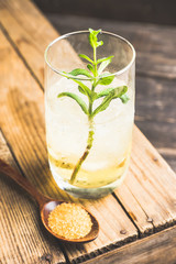 Sweet rum based cocktail with mint. Selective focus. Shallow depth of field.