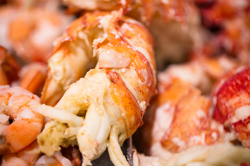 Fresh cooked lobster meat at seafood market