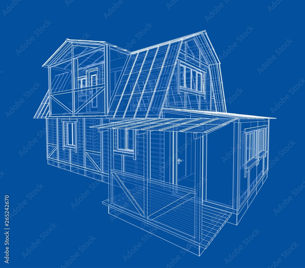 Poster house sketch. vector rendering of 3d