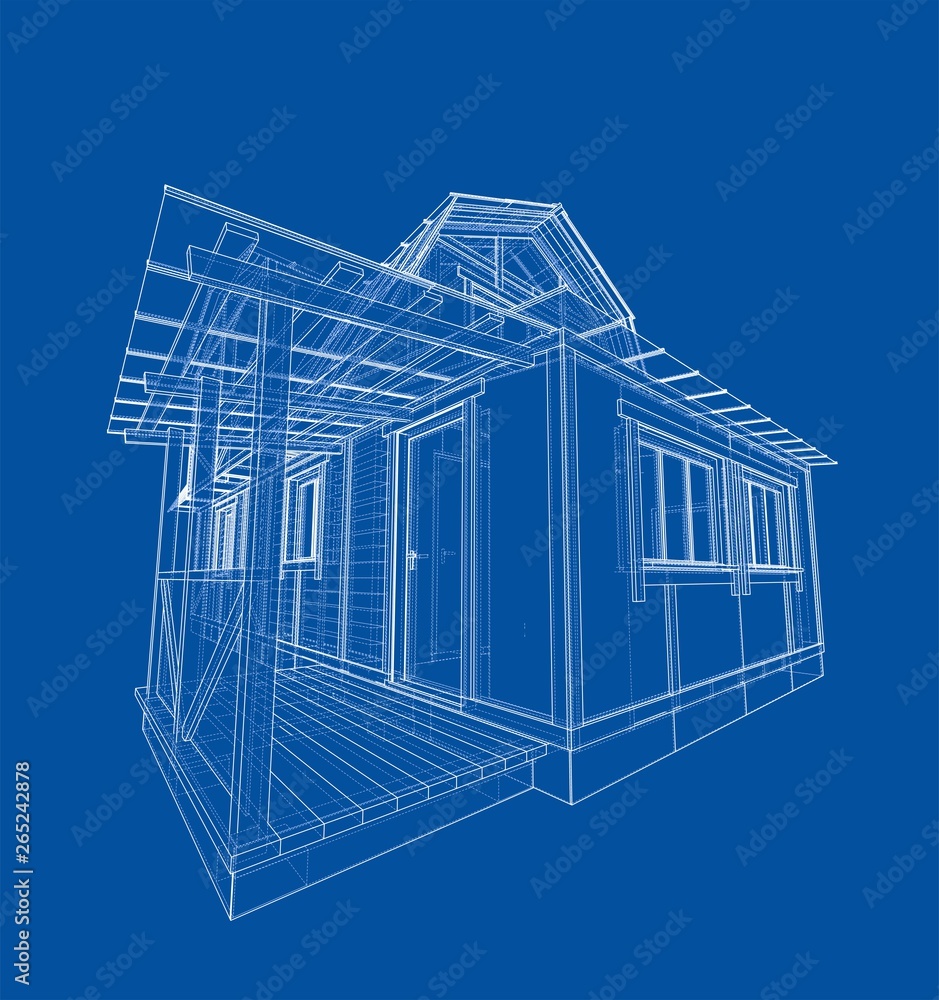 Poster house sketch. vector rendering of 3d