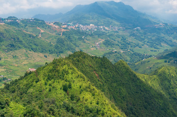 Panoramic view of mountain valley in Vietnam