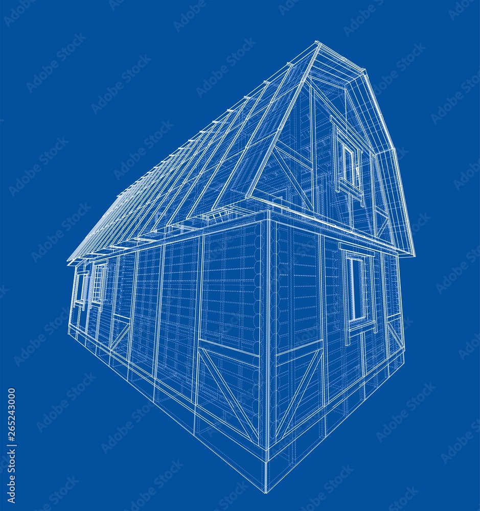 Poster house sketch. vector rendering of 3d