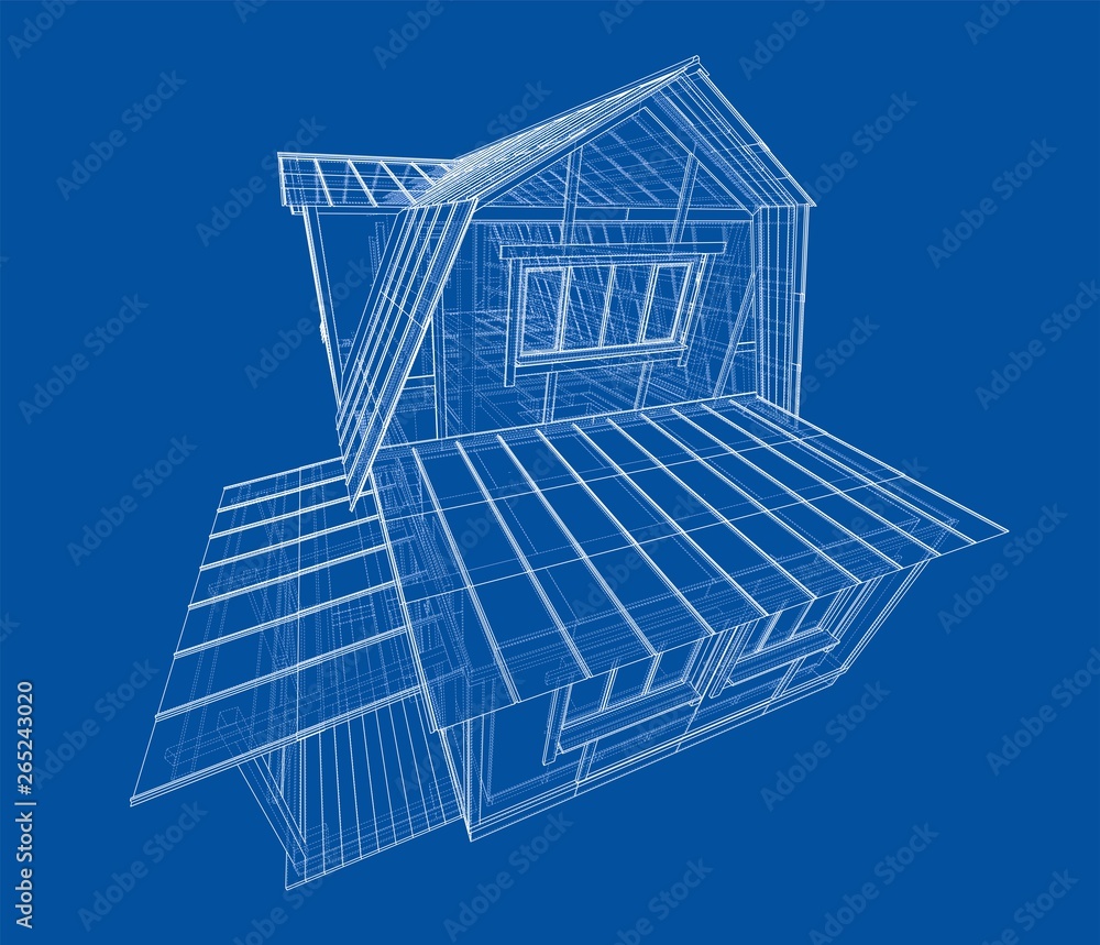 Poster house sketch. vector rendering of 3d