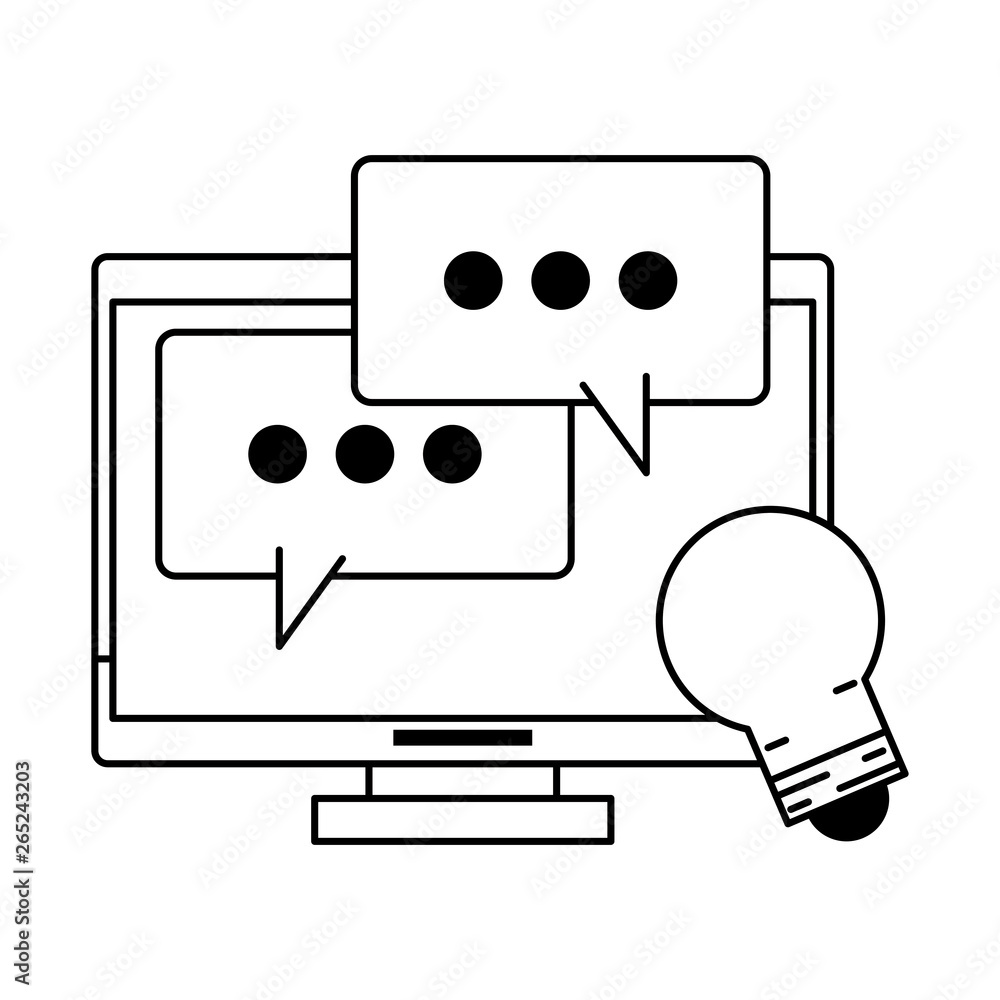 Poster computer with speech bubble and light bulb