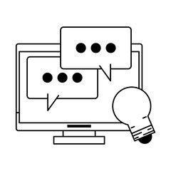 computer with speech bubble and light bulb