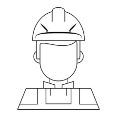Worker with helmet and vest profile avatar in black and white