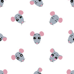 Seamless pattern of cartoon rat on white background.