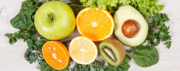 Fresh fruits and vegetables. Healthy nutrition, slimming and dieting concept