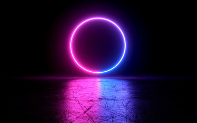 neon light shapes on black background,rainbow colors, 3d rendering,conceptual image.