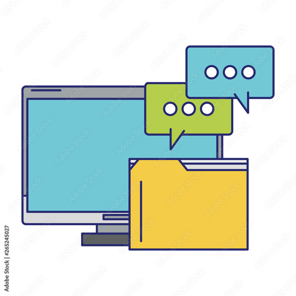 Poster computer with documents folder blue lines