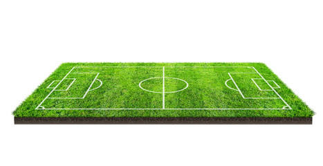 Football field or soccer field on green grass pattern texture isolated on white background with clipping path. Soccer stadium background with line pattern of lawn.
