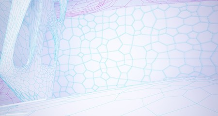 Abstract drawing white parametric interior multilevel public space with window. 3D illustration and rendering.