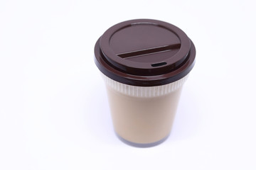 take away plastic cup for hot coffee drink on white background