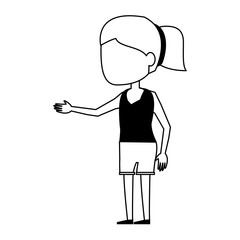Young woman cartoon in black and white
