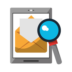 cellphone with documents and magnifying glass