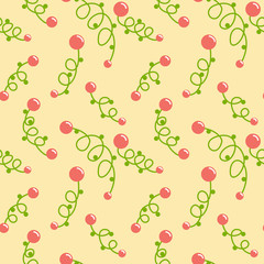 Hand drawn berries and leaves. Vector hand drawn seamless pattern for textile, wrapping paper, fabric, wallpaper, web etc.