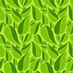 Flat vector seamless patterns with simple leaves on colored background for textile, prints, wallpaper, wrapping, web etc.