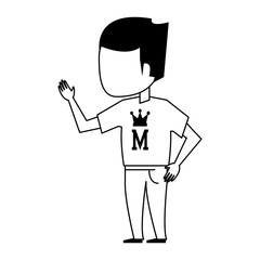 young man cartoon in black and white