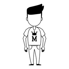 young man cartoon in black and white