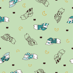 Cute Sleeping Bear Cartoon Seamless Pattern