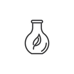 Eco Nature leaf and flask line icon. linear style sign for mobile concept and web design. Flask with leaf outline vector icon. Ecology symbol, logo illustration. Pixel perfect vector graphics