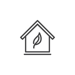 Eco house line icon. Home with leaf linear style sign for mobile concept and web design. Green house outline vector icon. Symbol, logo illustration. Pixel perfect vector graphics