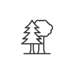 Forest trees line icon. linear style sign for mobile concept and web design. Maple and spruce tree outline vector icon. Symbol, logo illustration. Pixel perfect vector graphics