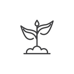 Growing plant with leaves line icon. linear style sign for mobile concept and web design. Sprout in soil outline vector icon. Ecology symbol, logo illustration. Pixel perfect vector graphics