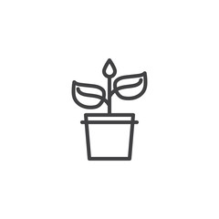 Potted plant line icon. linear style sign for mobile concept and web design. Flower Pot and plant with leaves outline vector icon. Symbol, logo illustration. Pixel perfect vector graphics