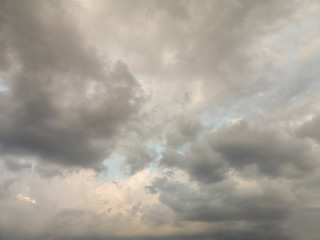 Background of dark and gray clouds in the sky before rain.