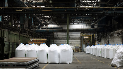 Bags of fertilizer in industrial production .