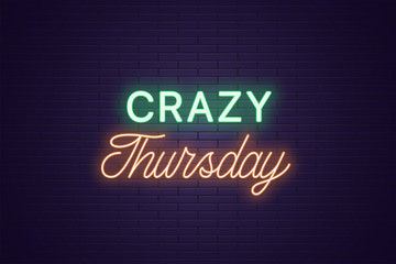 Neon composition of headline Crazy Thursday. Text