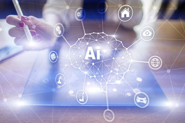 AI - Artificial intelligence, Smart technology and innovation in industry business and life concept on virtual screen.