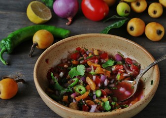 salsa fruit from loquat. recipes with a medlar. Mexican food.