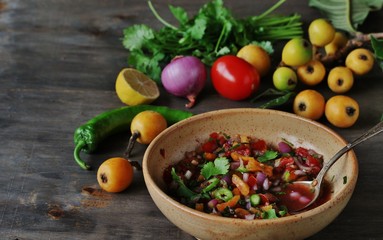 salsa fruit from loquat. recipes with a medlar. Mexican food.