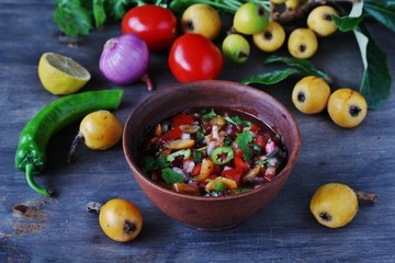 salsa fruit from loquat. recipes with a medlar. Mexican food.