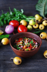 salsa fruit from loquat. recipes with a medlar. Mexican food.