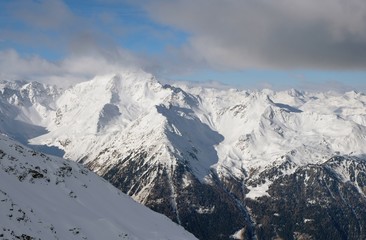 Fototapeta na wymiar Bormio in Italian Alps. Ski resort on slopes of Cima Bianca.