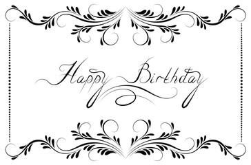 Vintage floral ornament for greeting card with text "Happy Birthday". Retro frame.