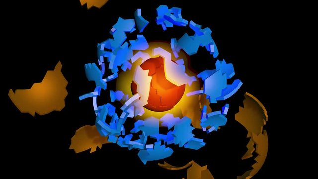 Exploding sphere  with central glowing ball . 3d animation