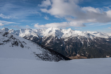 Bormio in Italian Alps. Ski resort on slopes of Cima Bianca.