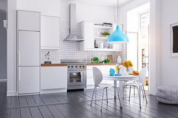 Fototapeta na wymiar modern scandinavian style kitchen interior.
