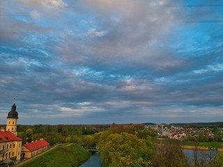 Fototapeta premium landscape with river and clouds in Minsk Region of Belarus