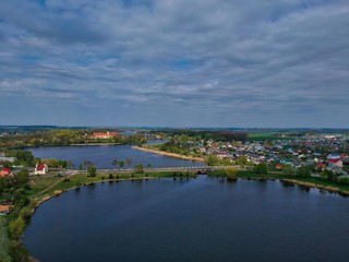 Fototapeta na wymiar landscape with river and clouds in Minsk Region of Belarus