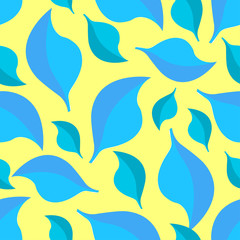 Fototapeta na wymiar Abstract seamless pattern with simple blue leaves on yellow background