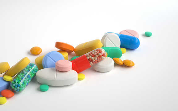 pile of colorful pills,3d rendering,conceptual image.