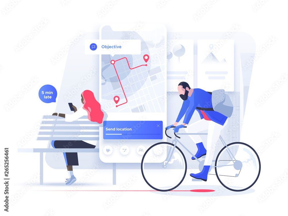 Aufkleber navigation app with map and location pin. fitness and tracking mobile applications concept.