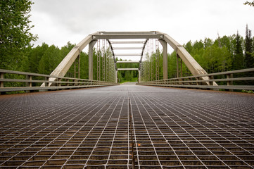old metal structure style bridge, low angle