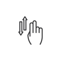 2x vertical scroll line icon. Up and down hand swipe linear style sign for mobile concept and web design. Two singer touch gesture outline vector icon. Symbol, logo illustration. Pixel perfect vector 